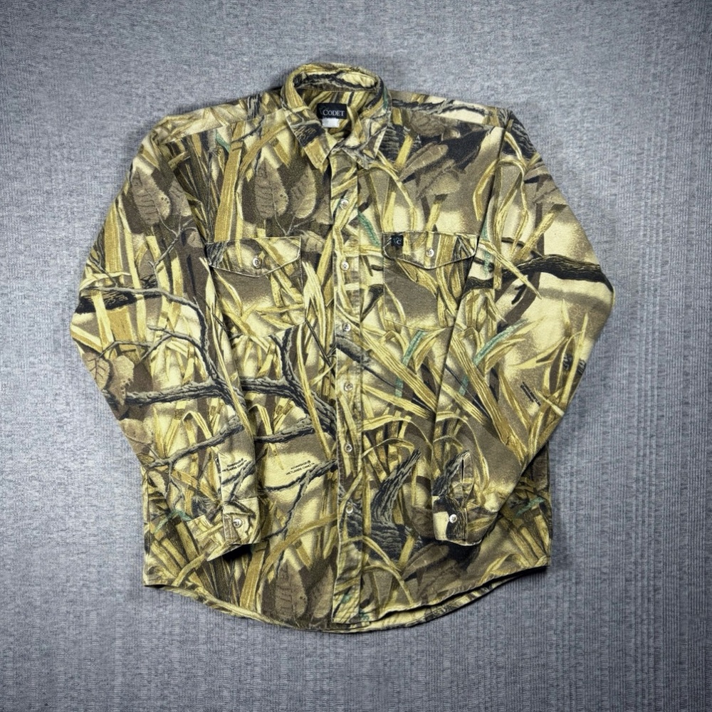 Vintage Camo Long Sleeve Chamois Button Shirt Codet Advantage Wetlands Mens XL